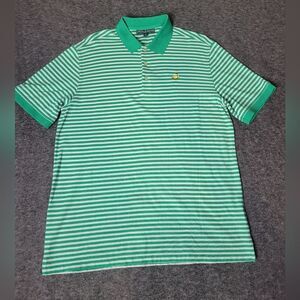 Masters Collection Men's Golf Polo Shirt Size L Green White Striped Short Sleeve